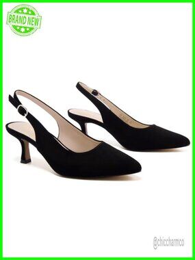 Slingback Kitten Heels Pointed Toe Low Heel Pumps Dress Shoes 2.5in